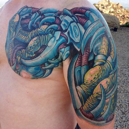 Tattoos - Color BioMech chest/arm Tattoo - 69905